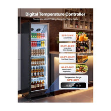 12.4 Cu.Ft Commercial Glass Door Display Refrigerator with Full-Height Design 5 Adjustable Shelves Soft LED Lighting for Shops, Bars & Home