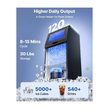 High Performance Compact Commercial Ice Maker 120 lbs/24H with LED Display & Self-Cleaning for Home, Bar & Restaurant