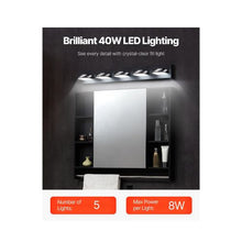 IP44 Waterproof Modern 5 Light LED Vanity Wall Light Bar with Black Finish for Bathroom & Hallway
