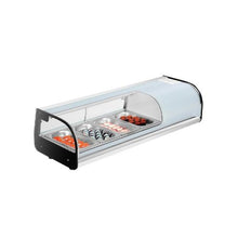 Commercial 4 Pan 45.67 Inch Countertop Sushi Display Case Refrigerator with Curved Glass and LED Lighting