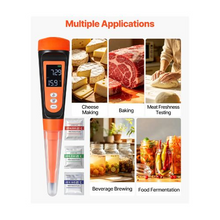 Digital Food pH Meter 0–14 pH Range 3-Point Calibration IP68 Waterproof Probe Automatic Temperature Compensation Calibration Kit for Fermentation, Dough & Meat