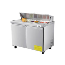 Commercial 48 Inch Stainless Steel Refrigerated Food Prep Table with 12 Trays & Cutting Board