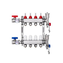4-Branch Radiant Floor Heating Manifold Stainless Steel 1/2 PEX Tubing Manifold Kit for Hydronic Heating Systems with 1/2 Adapters