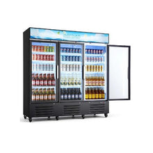 Commercial Upright Beverage Merchandiser Refrigerator 54.3 Cu.Ft Triple Glass Door Display Cooler With Soft LED Lighting & Casters