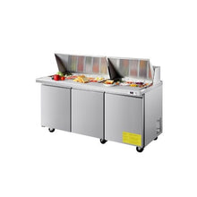72 Inch Commercial Salad & Sandwich Prep Table Refrigerator with 30 Ingredient Pans and Stainless Steel Worktop