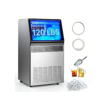 Freestanding Commercial Stainless Steel Ice Maker Machine 120 lbs/24H with 33 lb Storage Bin Capacity