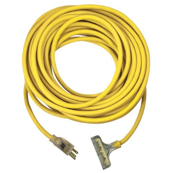 12 AWG 3C 15AMP SJTW Yellow Lighted Triple Tap Female End Extension Cord 100FT