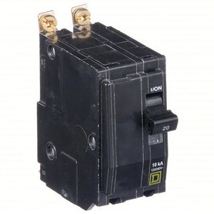 SQUARE D Miniature Circuit Breaker: 20 A, 120/240V AC, Single Phase, 10kA at 120/240V AC, 2 Poles QOB220