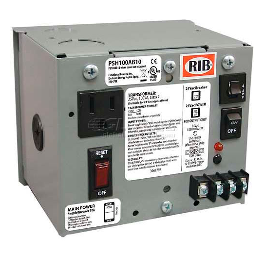 120-24VAC AC Single Enclosed 100VA 10A Breaker Power Supply PSH100AB10