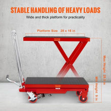 Hydraulic Lift Table Cart 500lbs Capacity Manual Single Scissor Lift Table with 4 Wheels and Non-slip Pad Hydraulic Scissor Cart for Material Handling