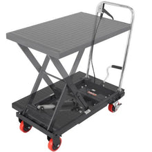 Hydraulic Lift Table 500 lbs Capacity Double Scissor Lift Table Cart with 4 Wheels and Non-slip Pad Manual Hydraulic Lifting Cart for Material Handling