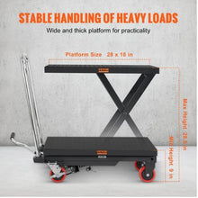 Hydraulic Lift Table Cart 500lbs Capacity Manual Single Scissor Lift Table with 4 Wheels and Non-slip Pad Hydraulic Scissor Cart for Material Handling Black