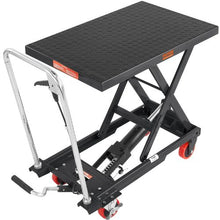 Hydraulic Lift Table Cart 500lbs Capacity Manual Single Scissor Lift Table with 4 Wheels and Non-slip Pad Hydraulic Scissor Cart for Material Handling Black