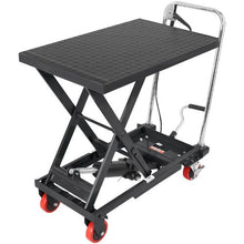 Hydraulic Lift Table Cart 500lbs Capacity Manual Single Scissor Lift Table with 4 Wheels and Non-slip Pad Hydraulic Scissor Cart for Material Handling Black