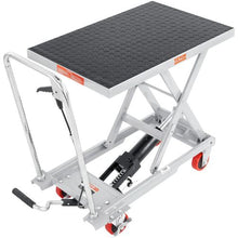 Hydraulic Lift Table Cart 500lbs Capacity Manual Single Scissor Lift Table with 4 Wheels and Non-slip Pad Hydraulic Scissor Cart for Material Handling Gray