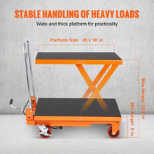Hydraulic Lift Table Cart 330lbs Capacity 28.5" Lifting Height Manual Single Scissor Lift Table with 4 Wheels and Non-slip Pad Hydraulic Scissor Cart for Material Handling