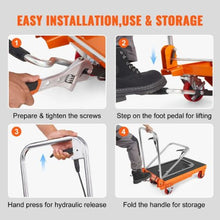 Hydraulic Lift Table Cart 330lbs Capacity 28.5" Lifting Height Manual Single Scissor Lift Table with 4 Wheels and Non-slip Pad Hydraulic Scissor Cart for Material Handling