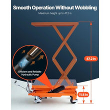 Hydraulic Lift Table 500 lbs Capacity Double Scissor Lift Table Cart with 4 Wheels and Non-slip Pad Manual Hydraulic Lifting Cart for Material Handling