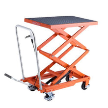 Hydraulic Lift Table 500 lbs Capacity Double Scissor Lift Table Cart with 4 Wheels and Non-slip Pad Manual Hydraulic Lifting Cart for Material Handling