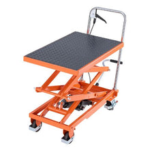 Hydraulic Lift Table 500 lbs Capacity Double Scissor Lift Table Cart with 4 Wheels and Non-slip Pad Manual Hydraulic Lifting Cart for Material Handling