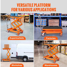 Hydraulic Lift Table Cart 770lbs Capacity Manual Double Scissor Lift Table with 4 Wheels and Non-slip Pad Hydraulic Scissor Cart for Material Handling