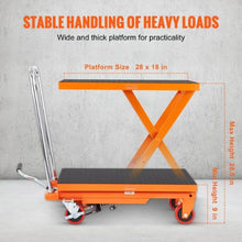 Hydraulic Lift Table Cart 500lbs Capacity Manual Single Scissor Lift Table with 4 Wheels and Non-slip Pad Hydraulic Scissor Cart for Material Handling Orange