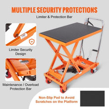Hydraulic Lift Table Cart 500lbs Capacity Manual Single Scissor Lift Table with 4 Wheels and Non-slip Pad Hydraulic Scissor Cart for Material Handling Orange