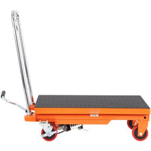 Hydraulic Lift Table Cart 500lbs Capacity Manual Single Scissor Lift Table with 4 Wheels and Non-slip Pad Hydraulic Scissor Cart for Material Handling Orange