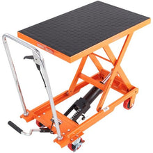 Hydraulic Lift Table Cart 500lbs Capacity Manual Single Scissor Lift Table with 4 Wheels and Non-slip Pad Hydraulic Scissor Cart for Material Handling Orange