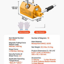 Permanent Magnetic Lifter 880 lbs Pulling Capacity Heavy Duty N42 Neodymium Lifting Magnet with Release Handle and Steel Hook