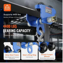 Manual Trolley 4400 lbs/2 Ton Load Capacity Push Beam Trolley with Dual Wheels Heavy Duty Alloy Steel Garage Hoist for Straight Curved I Beam