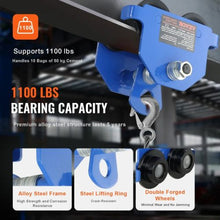 Manual Trolley 1100 lbs/0.5 Ton Load Capacity Push Beam Trolley with Dual Wheels Heavy Duty Alloy Steel Garage Hoist for Straight Curved I Beam