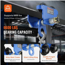 Manual Trolley 6600 lbs/3 Ton Load Capacity Push Beam Trolley with Dual Wheels Adjustable for I-Beam Flange Width 2.5" to 7"Heavy Duty Alloy Steel Garage Hoist for Straight Curved I Beam