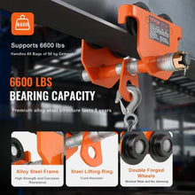 Manual Trolley 6600 lbs/3 Ton Load Capacity Push Beam Trolley with Dual Wheels Adjustable for I-Beam Flange Width 2.5" to 8" Heavy Duty Alloy Steel Garage Hoist for Straight Curved I Beam