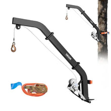 Tree Mounted Deer Hoist 353 lbs Load Capacity Hunting Game Hoist Winch Lift with Ratchet Strap Heavy Duty Deer Hanger for Skinning Black