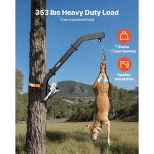 Tree Mounted Deer Hoist 353 lbs Load Capacity Hunting Game Hoist Winch Lift with Ratchet Strap Heavy Duty Deer Hanger for Skinning Black
