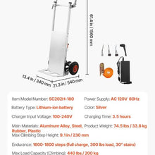 Electric Stair Climbing Dolly 440lbs Capacity Electric Stair Climbing Hand Trucks with 157.5in Rope & Folding Handle Heavy Duty Stair Climber for Warehouse Logistics