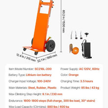 Electric Stair Climbing Dolly 880lbs Electric Stair Climbing Hand Trucks with 157.5in Rope & Extendable Handle Heavy Duty Stair Climber for Warehouse Logistics Orange