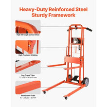 Material Lift Winch Stacker 330lbs Capacity Pallet Truck Dolly 42.9in Max Lifting Height Manual Winch Stacker Multifunctional Manual Pallet Truck Stacker with Swivel Casters