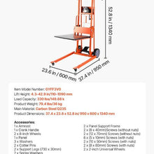 Material Lift Winch Stacker 330lbs Capacity Pallet Truck Dolly 42.9in Max Lifting Height Manual Winch Stacker Multifunctional Manual Pallet Truck Stacker with Swivel Casters