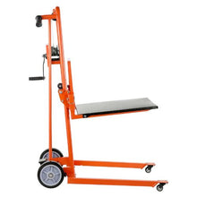 Material Lift Winch Stacker 330lbs Capacity Pallet Truck Dolly 42.9in Max Lifting Height Manual Winch Stacker Multifunctional Manual Pallet Truck Stacker with Swivel Casters