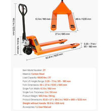Pallet Jack 6600 lbs Load Capacity Manual Pallet Truck with 48L x 27W Inch Forks for Material Handling 3.35-7.1 Inch Fork Lift Height Range