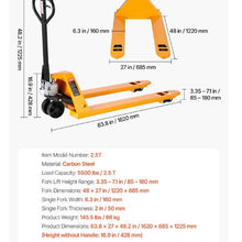 Pallet Jack 5500 lbs Load Capacity Manual Pallet Truck with 48L x 27W Inch Forks for Material Handling 3.35-7.1 Inch Fork Lift Height Range