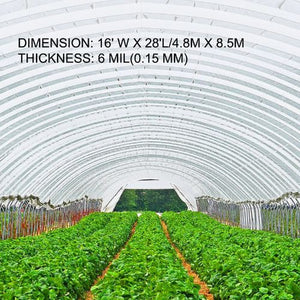 16 x 28' Ft 6 Mil Thickness Greenhouse Clear Plastic Film UV Resistant Polyethylene Film Keep Warming
