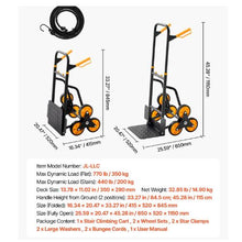 Stair Climbing Cart 440 lbs Stair-Climbing Capacity Heavy-Duty Folding Trolley Cart with Telescoping Handle 6 Wheels and 2 Bungee Cords