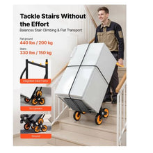 Stair Climbing Cart 330 lbs Stair-Climbing Capacity Heavy-Duty Folding Trolley Cart with Telescoping Handle 6 Wheels and 2 Bungee Cords