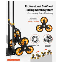 Stair Climbing Cart 330 lbs Stair-Climbing Capacity Heavy-Duty Folding Trolley Cart with Telescoping Handle 6 Wheels and 2 Bungee Cords
