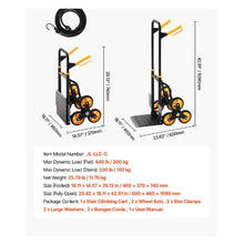 Stair Climbing Cart 330 lbs Stair-Climbing Capacity Heavy-Duty Folding Trolley Cart with Telescoping Handle 6 Wheels and 2 Bungee Cords