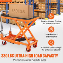 Hydraulic Lift Table Cart 330lbs Capacity 28.5" Lifting Height Manual Single Scissor Lift Table with 4 Wheels and Non-slip Pad Hydraulic Scissor Cart for Material Handling