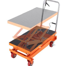 Hydraulic Lift Table Cart 770lbs Capacity Manual Double Scissor Lift Table with 4 Wheels and Non-slip Pad Hydraulic Scissor Cart for Material Handling